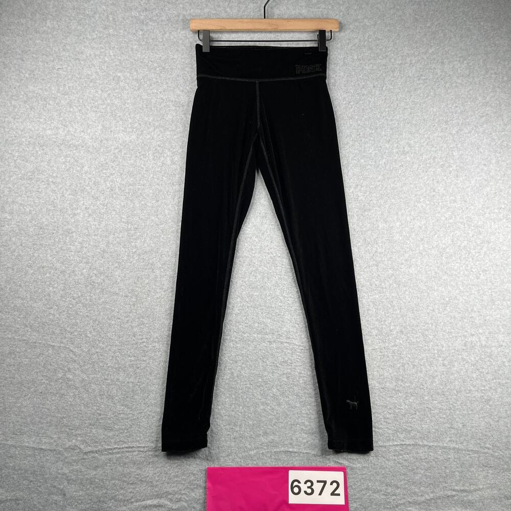 Victorias Secret Pink Velvet Style Leggings Black Stretch Womens Size XS